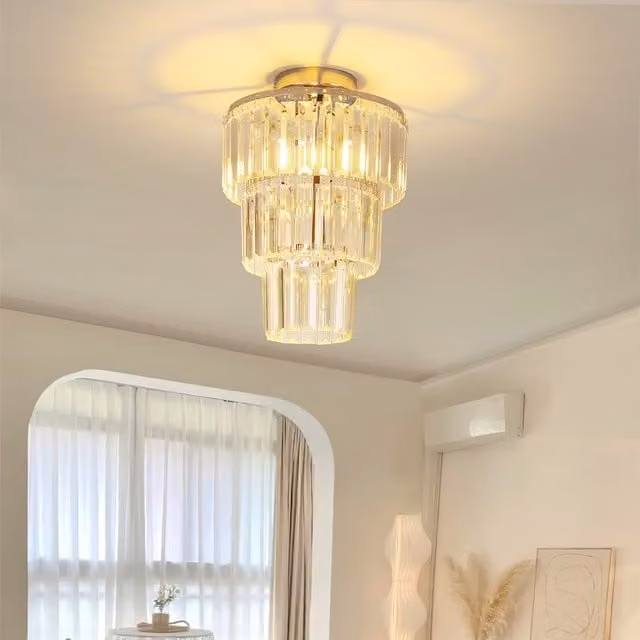 Livingandhome Chrome and Crystal Ceiling Light in Chrome and Grey