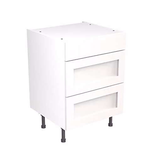 Kitchen Kit Shaker Door Flatpack Base Cabinet with 3 Internal Drawers, White Matt, W/D/H: 60 x 57 x 87 cm