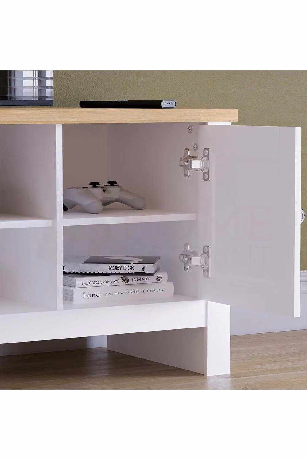 Vida Designs Arlington 2 Door TV Unit with Storage Shelves in White – 4