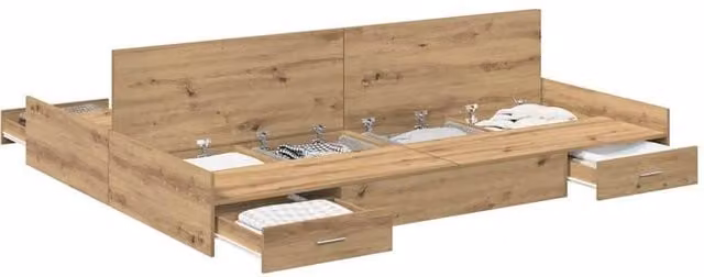 Berkfield Home Artisan Oak Storage Bed Frame with Drawers, Brown, W/D/H: 140 x 200 cm