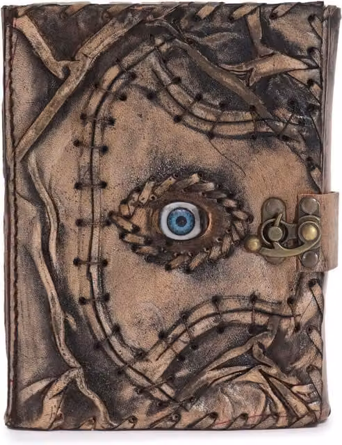 KDMK Brown Tan Evil Eye Faux Leather Hardcover Journal with Deckle Edge Paper
