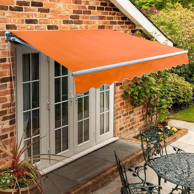 Primrose Manual Wall-Mounted Garden Patio Awning Canopy in Orange with Aluminium Frame
