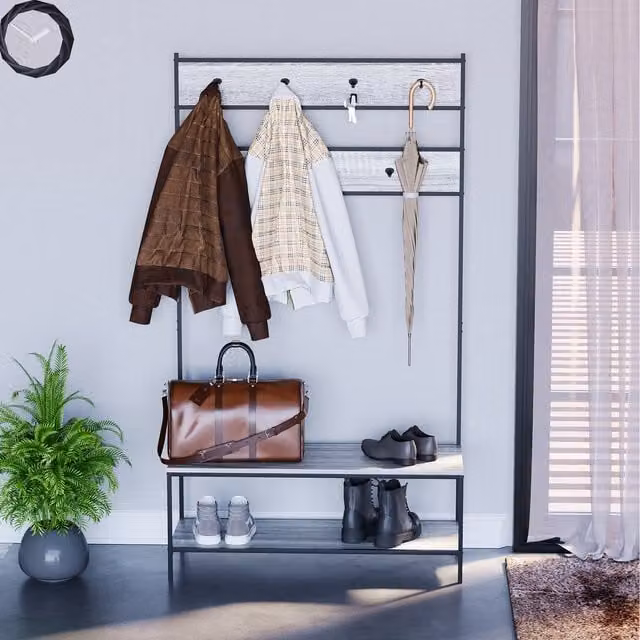 Vida Designs Brooklyn Industrial Hallway Unit with Bench in Grey and Black