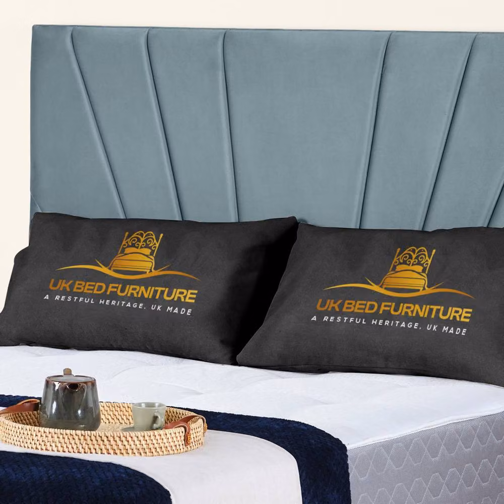 UK Bed Furniture Sunrise Upholstered Slatted Base Bed in Blue Velvet, Size: Double (140 x 200 cm) – 2