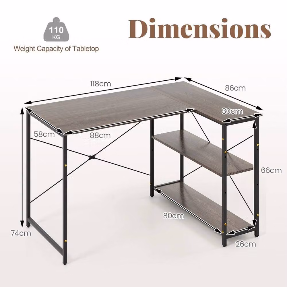 PAWNORA Brown Corner Writing and Study Desk with Metal X-Frame – 2