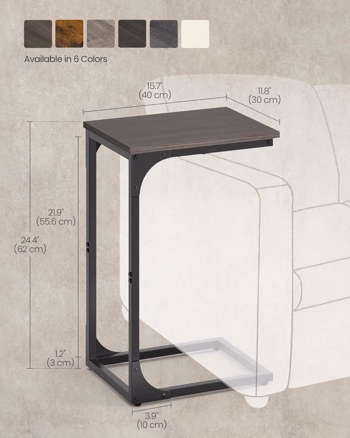 VASAGLE Industrial C-Shaped Metal Frame Side Table in Brown – 2