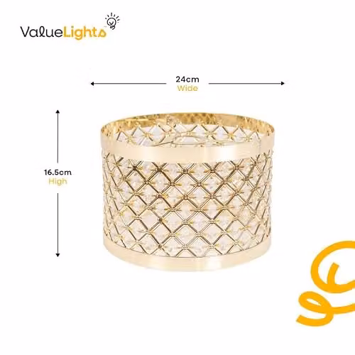 ValueLights Hadley Gold Metal and Acrylic Jewel Drum Lampshade, Width: 24 cm – 2