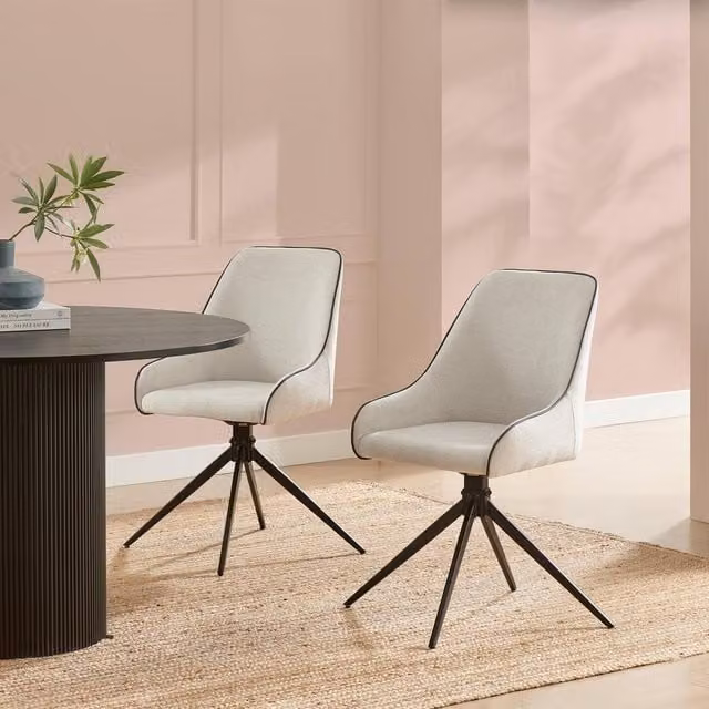 FurnitureboxUK Beaumont Cream Fabric Swivel Dining Chairs, Set of 2