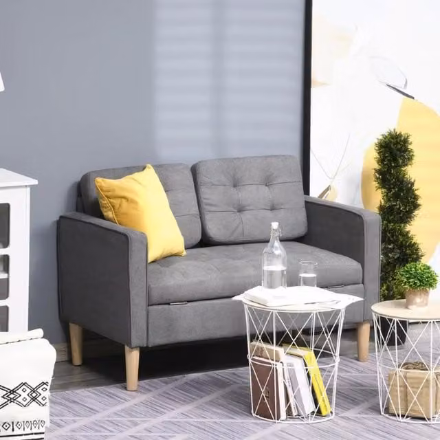 Chilli Seating Grey Fabric 2 Seater Sofa with Hidden Storage and Solid Wood Frame