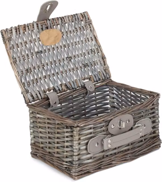 Red Hamper Small Wicker Split Willow Chest Hamper Basket in Grey and Red