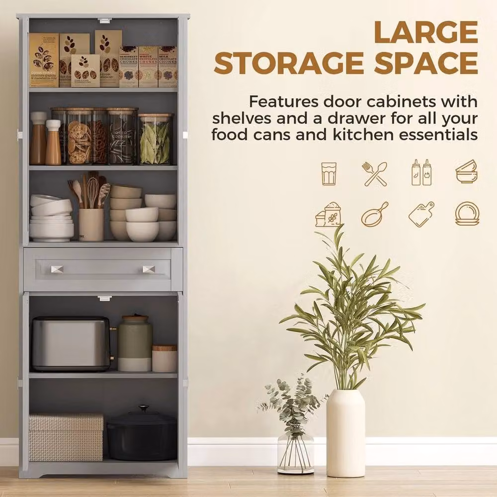 PAWNORA Modern Grey Kitchen Cupboard Storage Cabinet with Glass Doors and Internal Shelves and Drawers – 2