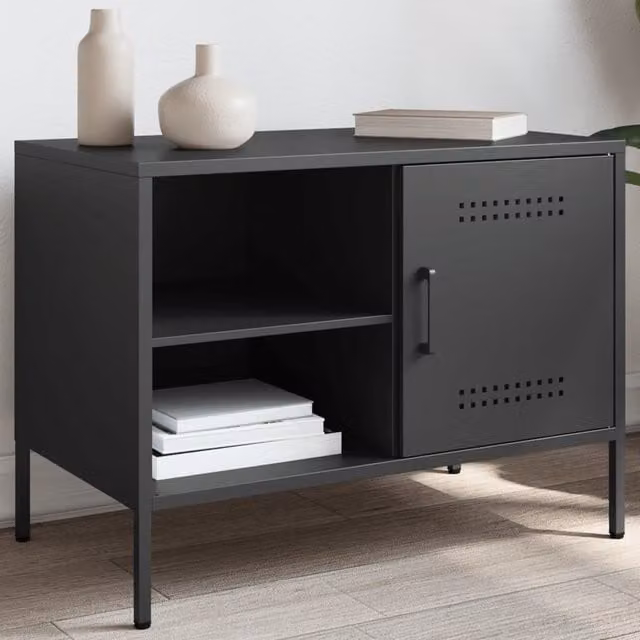 Berkfield Home Industrial Black Steel TV Cabinet W: 68 cm, D: 39 cm, H: 50.5 cm