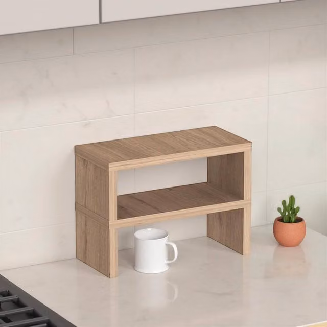 Decortie Dean Freestanding Two-Tier Worktop Shelf in Sand and Brown, W/D/H: 38.0 x 35.0 x 22.0 cm
