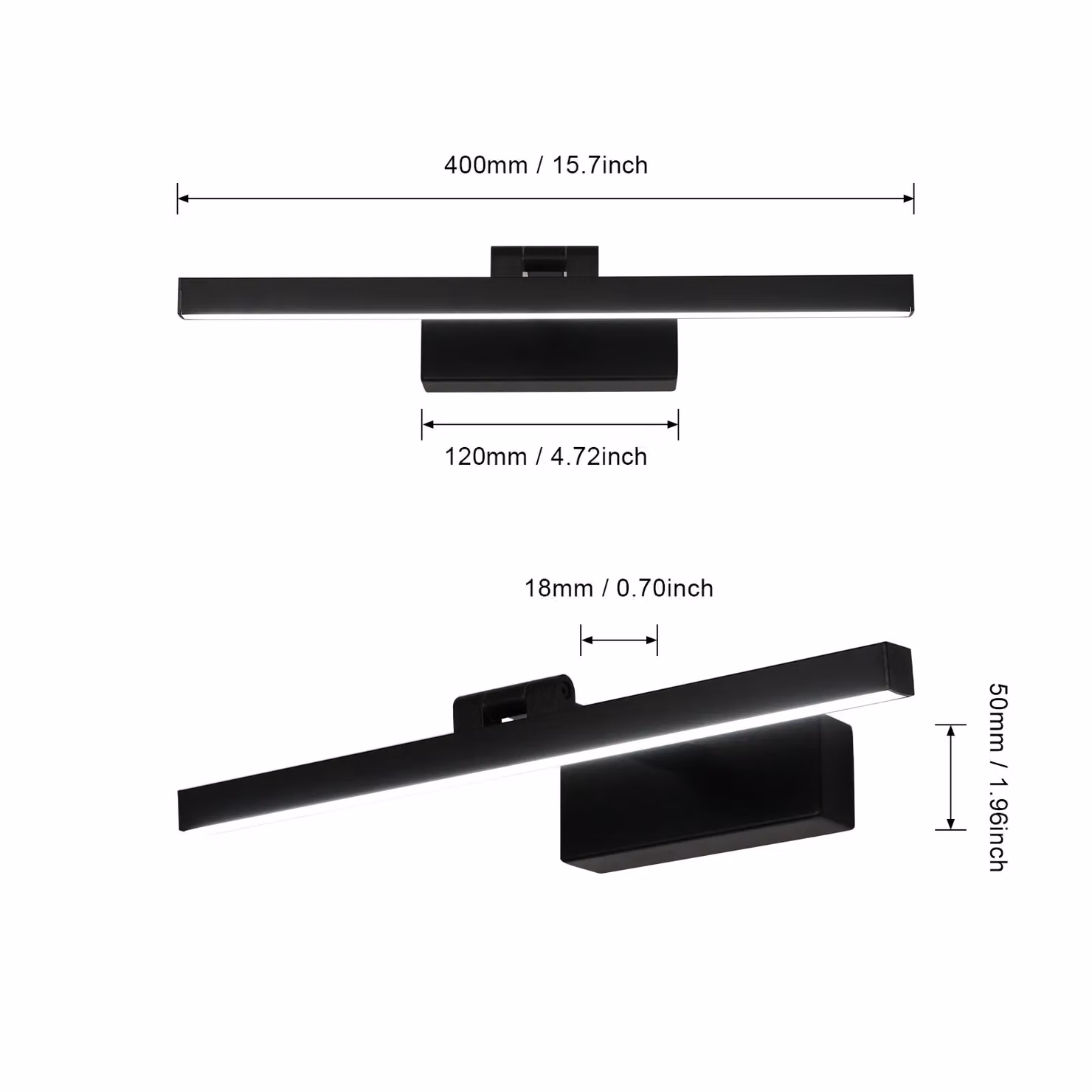 Pheashine Black Adjustable LED Wall Bar Light for Bathroom and Hallway, 9W, Cool White, W: 40 cm – 4