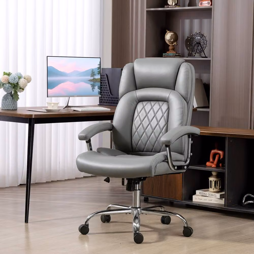 Rolipo Grey PU Leather Executive Office Chair for Big and Tall Users with Armrests – 2