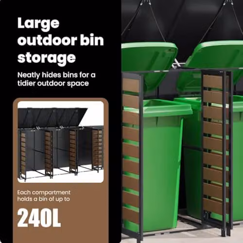 vidaXL Steel Wheelie Bin Storage for 6 Bins, Anthracite – 4