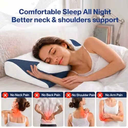 Lavio Cervical Contour Memory Foam Pillow for Neck and Shoulder Pain Relief, Firm Support for Side, Back and Stomach Sleepers, with Removable Washable Cover – 4