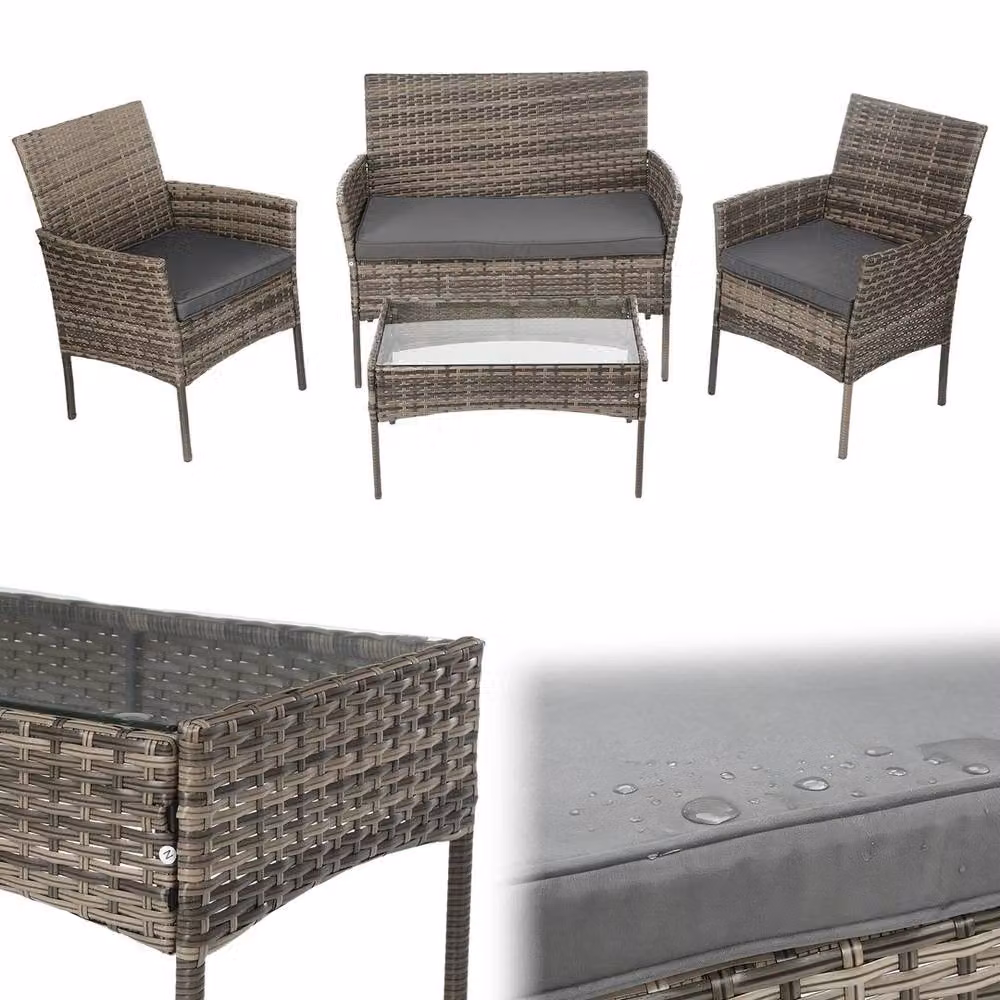 SPETLEK 4-Seater Brown Polyrattan Garden Sofa Set with Cushions – 3
