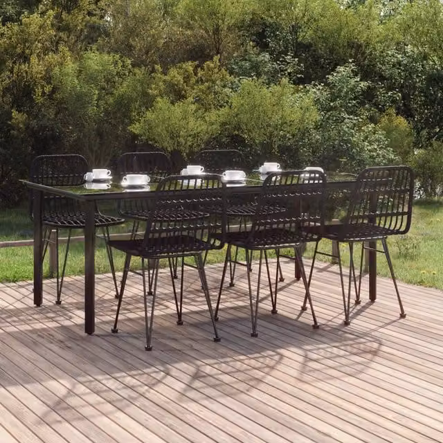 Berkfield Home 7 Piece Black Poly Rattan Garden Dining Set