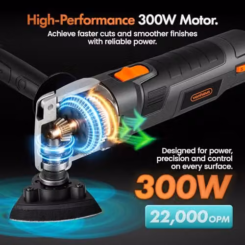 VonHaus 300W Oscillating Multitool in Black with 30pc Accessory Kit and Hard Shell Case – 2
