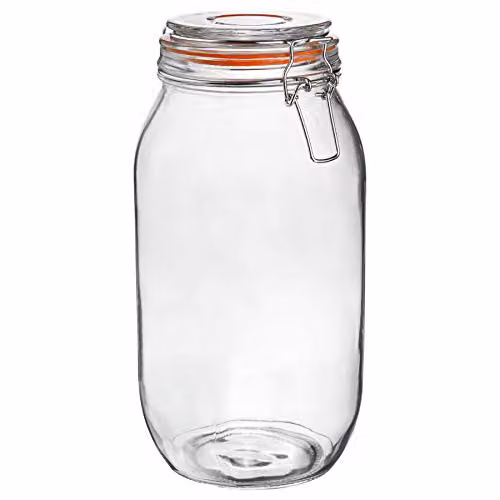 Argon Tableware Transparent Glass Storage Jar with Leakproof Stainless Steel Clip Lid, 2L – 1