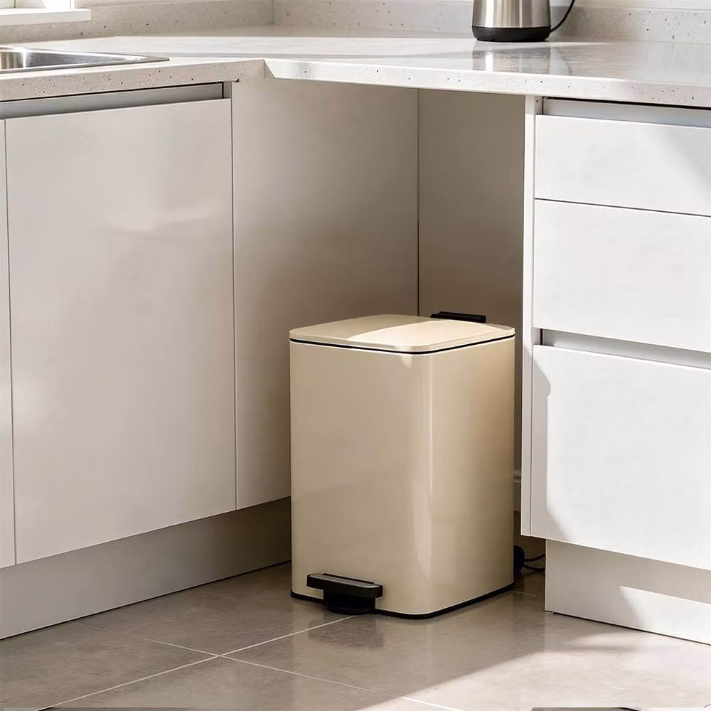 Harbour Housewares Square Stainless Steel Kitchen Pedal Bin, 20L, Beige – 2