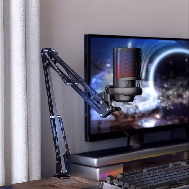 Komore Black Adjustable Arm Condenser Microphone for Content Creators