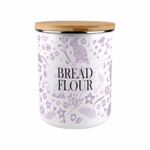 Purely Home Lilac Rabbits Bread Flour Canister, Purple Enamel Airtight Kitchen Storage Tin, 2.7 l