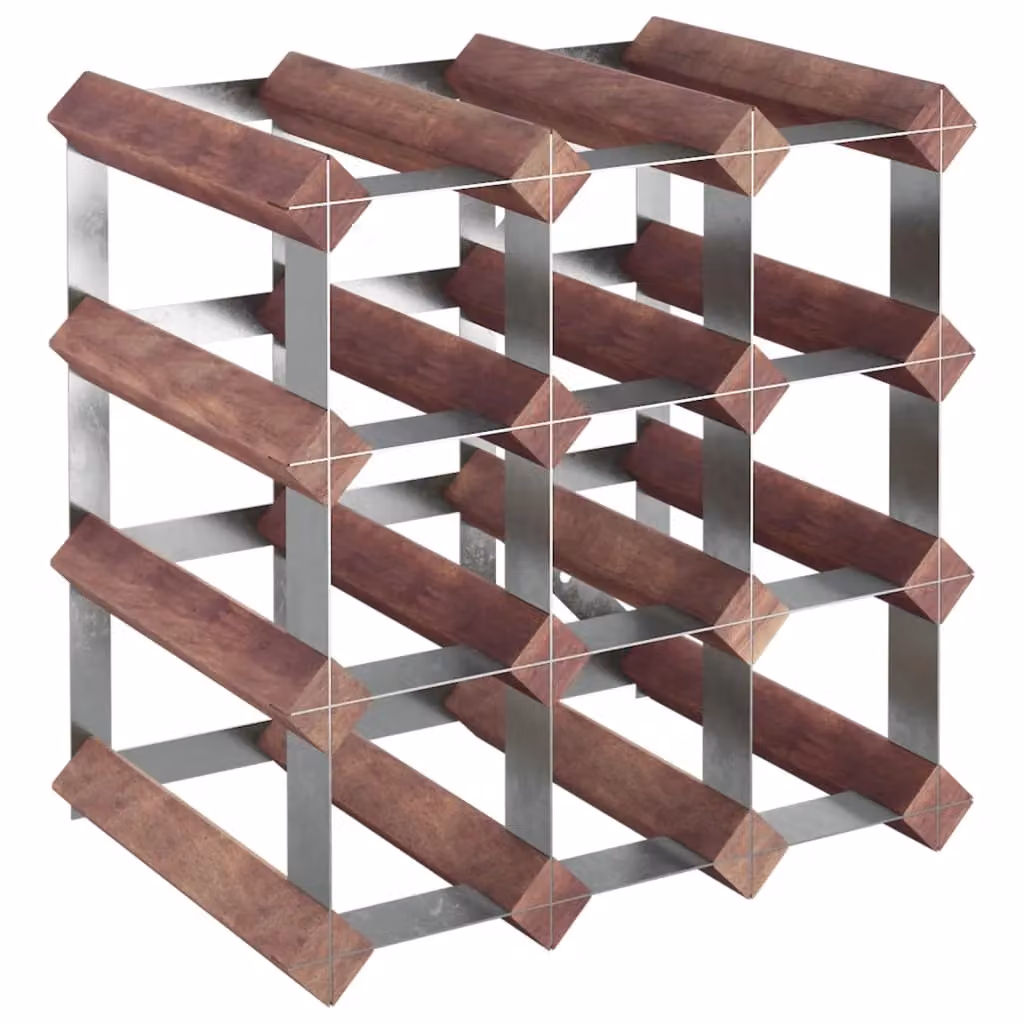 Berkfield Home Rustic Brown Solid Pine and Metal Wall Mounted Wine Rack for 12 Bottles – 2