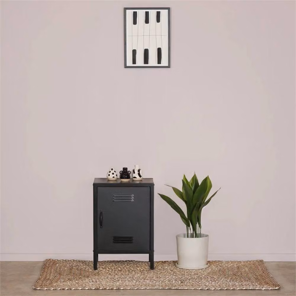 PAWNORA Industrial Black Metal Storage Bedside Cabinet with Hinged Doors and Lock, W/D/H: 31.5 x 41.0 x 59.5 cm – 2