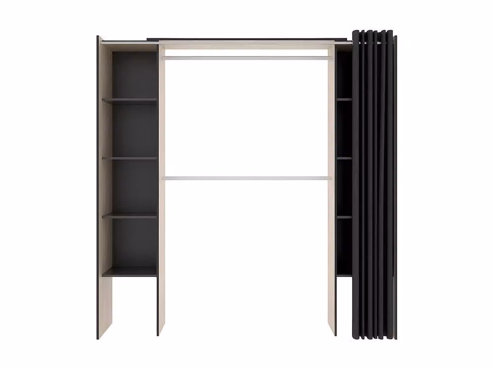 Vente-unique Extendable Wardrobe with Curtain in Oak and Dark Grey, W/D/H: 110 x 50 x 205 cm – 2
