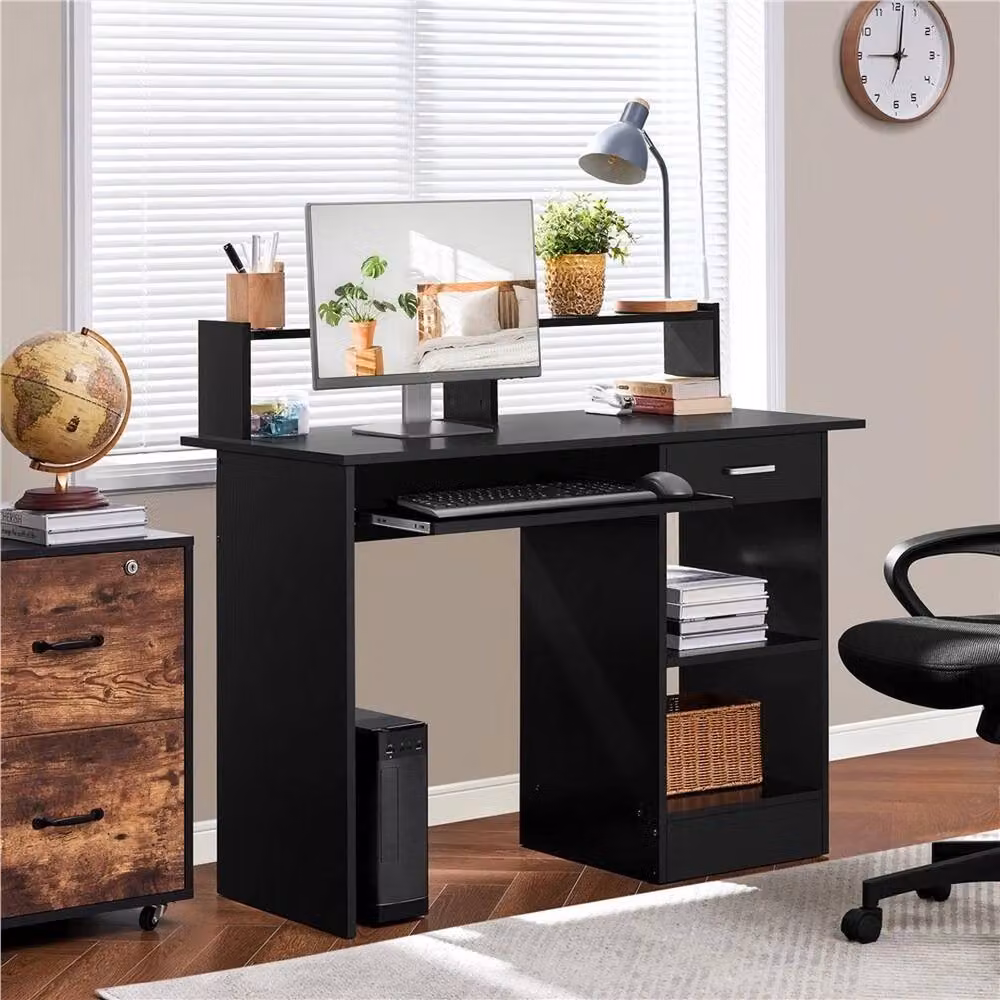 EONLION Black Modern Wood Computer Desk for Home Office, Width: 100 cm – 6