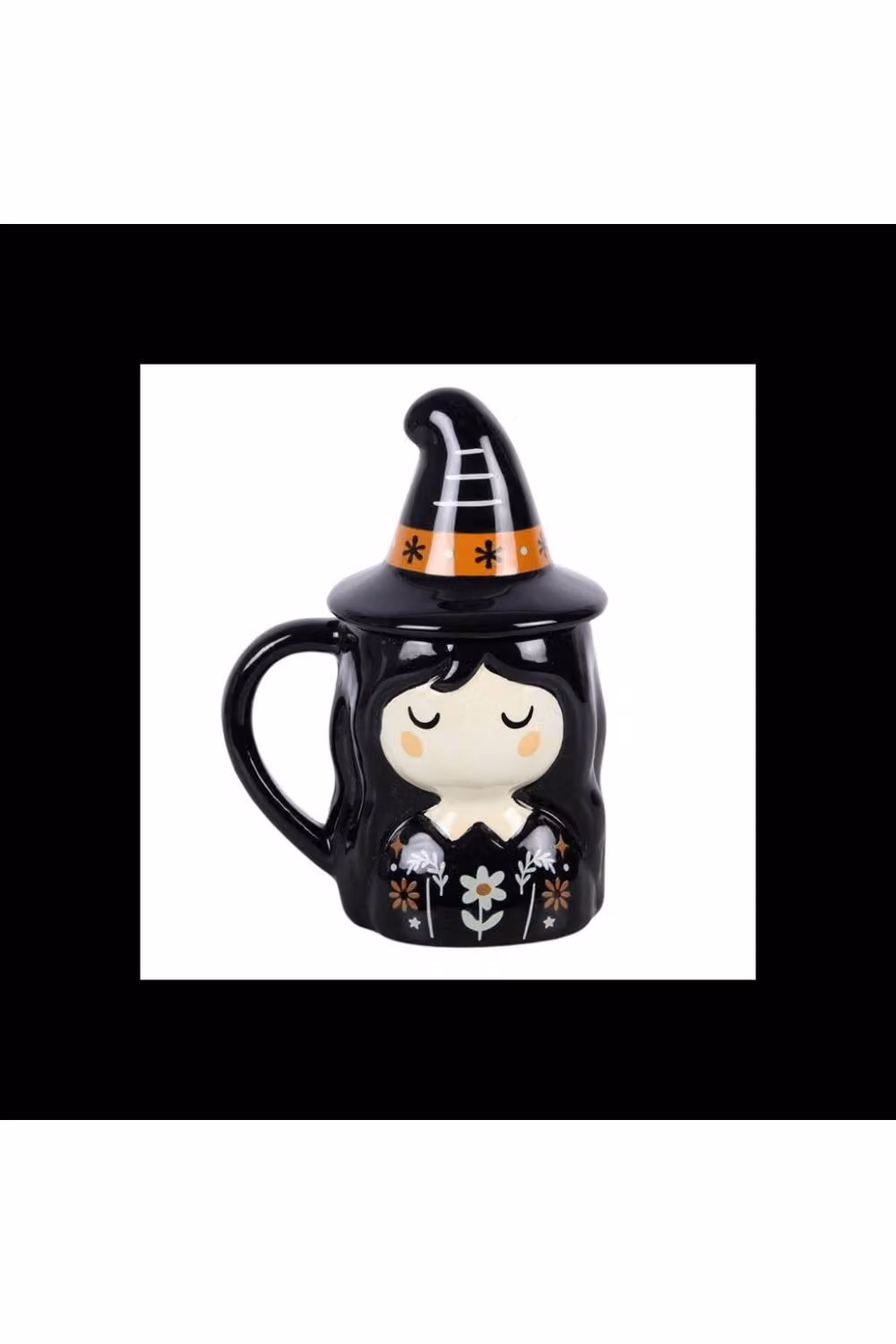 KDMD Frightful Folk Witch Ceramic Lidded Mug in Black for Tea, Coffee and Cocoa – 2