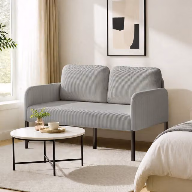 Yaheetech Corduroy Accent Chair with Oversized Wide Seat and Armrests in Light Grey