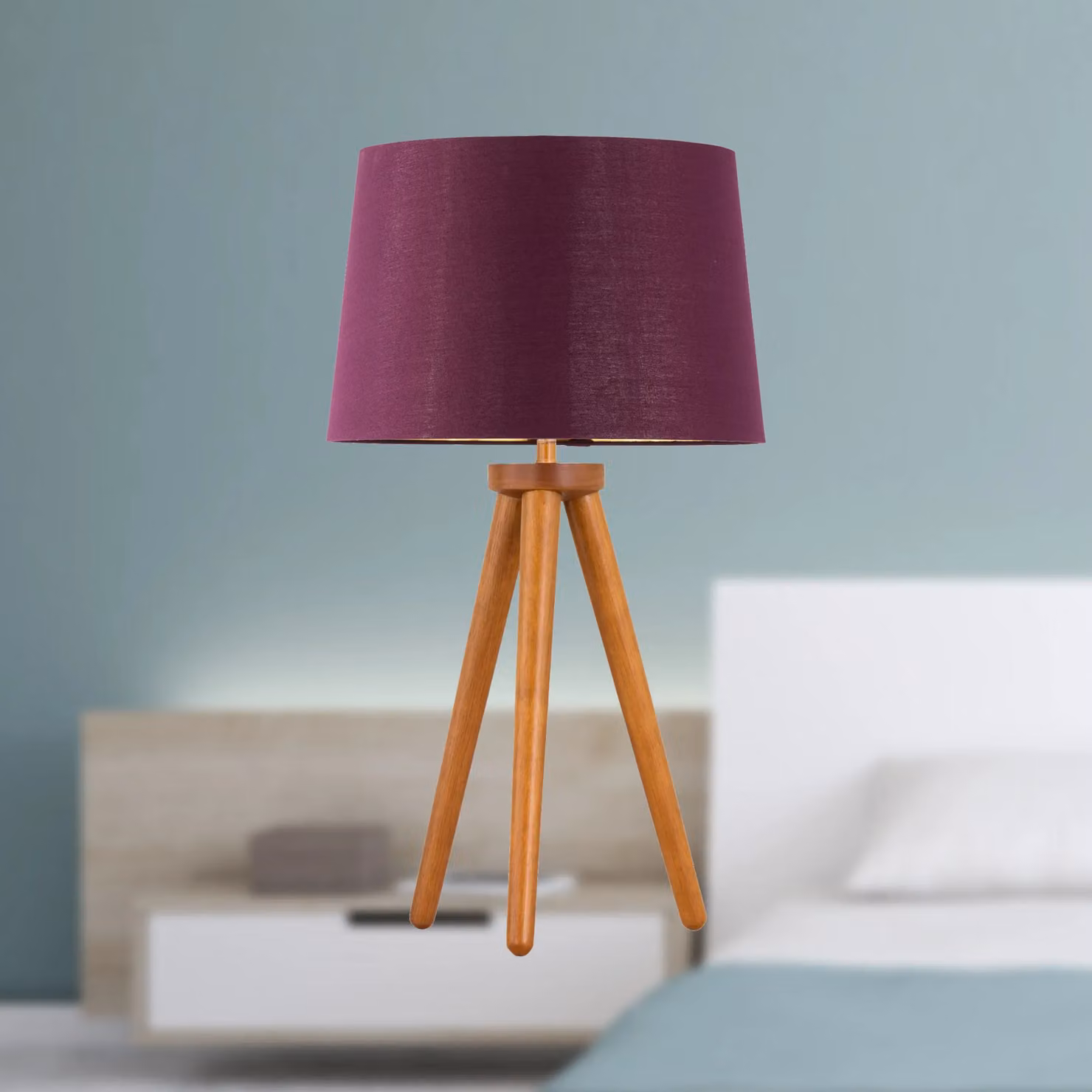 First Choice Lighting Voyage Table Lamp with Burgundy Fabric Shade and Brown Wood Base – 3