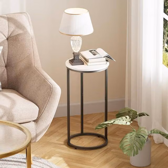 Huhote C-Shaped Round Metal End Side Table in White