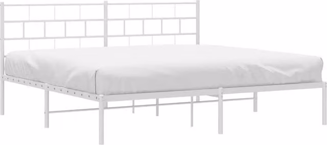 Berkfield Home Metal Bed Frame with Headboard in White, W/D/H: 180 x 200 x 90 cm