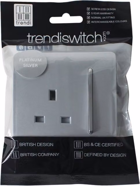 Trendi Switch 1 Gang 13 Amp Single Pole Socket in Platinum Silver
