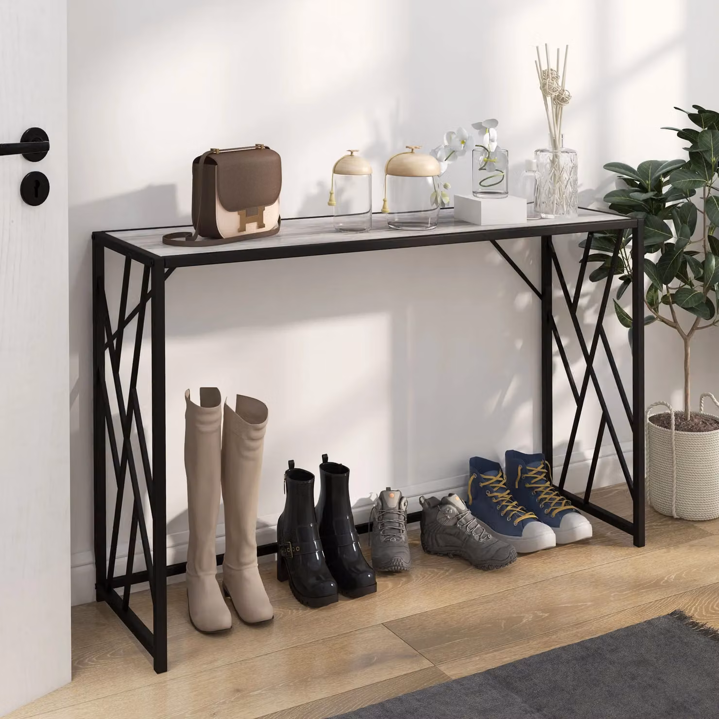 HOMCOM Industrial Console Table with Metal Frame in Grey and Black – 2