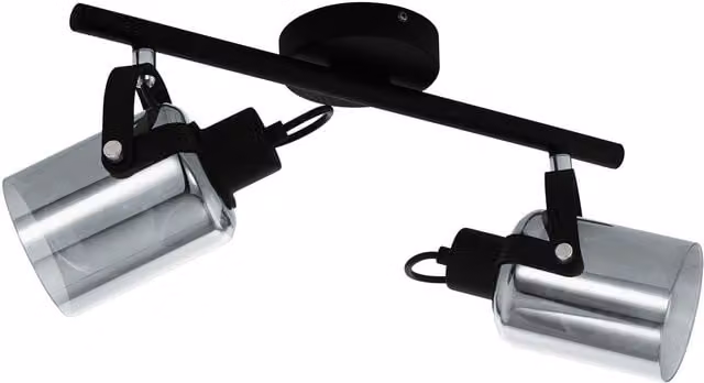 Loops Modern Flush Ceiling Light with Black Chrome Shade and Black Glass, E27 Bulb Compatible – 1