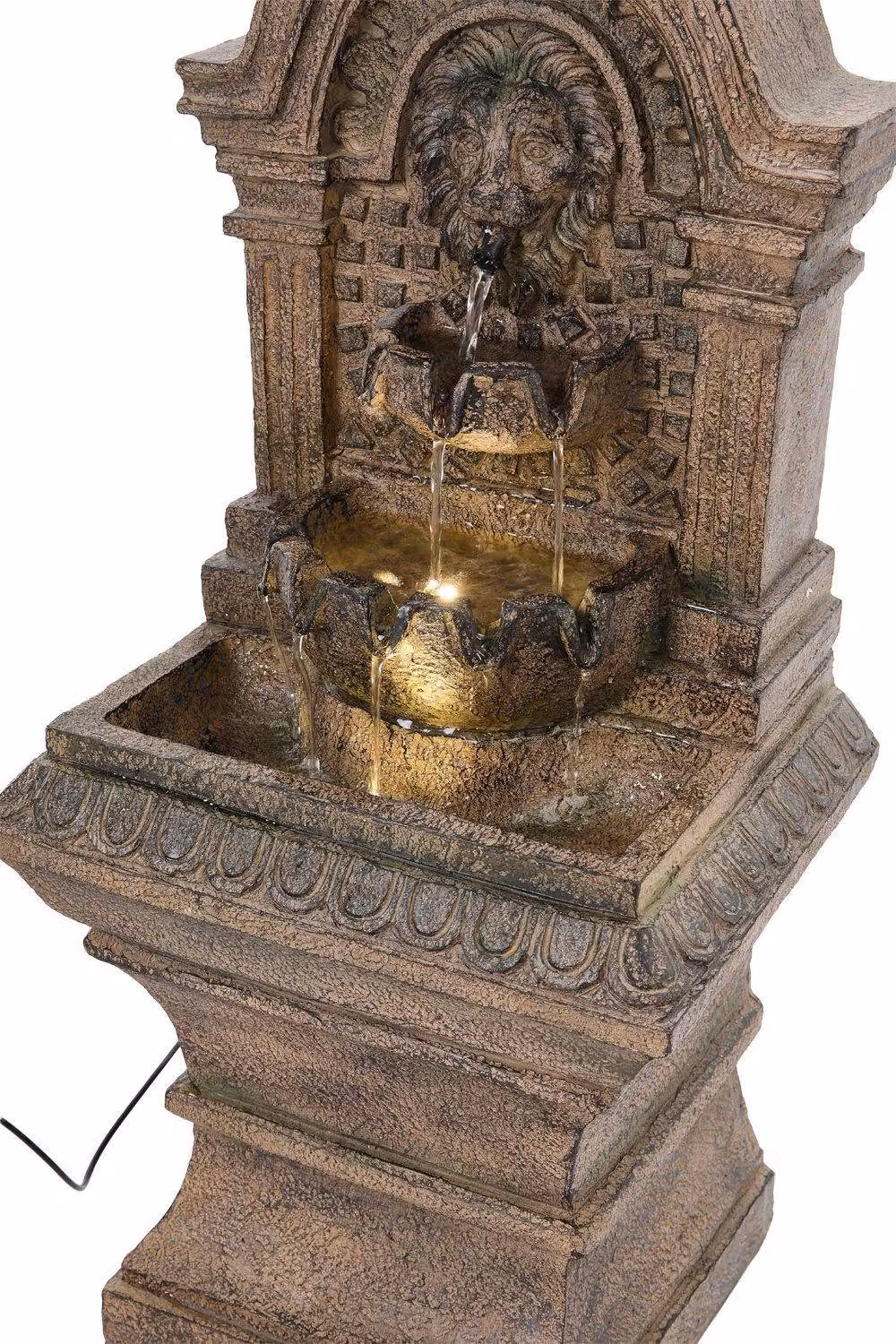 Garden Sanctuary Solar Powered Rectangular Cascade Water Fountain in Sand Brown Stone, W/D/H: 63 x 30 x 22 cm – 4