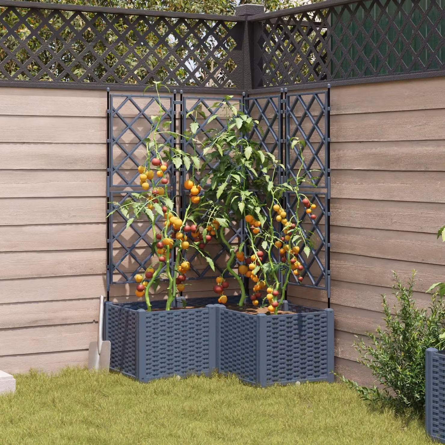 Berkfield Home Garden Planter with Trellis, 3 Piece Set, Grey, W/D/H: 80 x 80 x 143 cm – 3