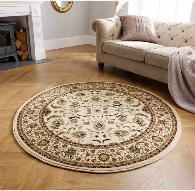 Melrose Interiors Classic Oriental Square Flat Weave Area Rug in Beige and Pink, W/D/H: 120 x 120 x 1 cm