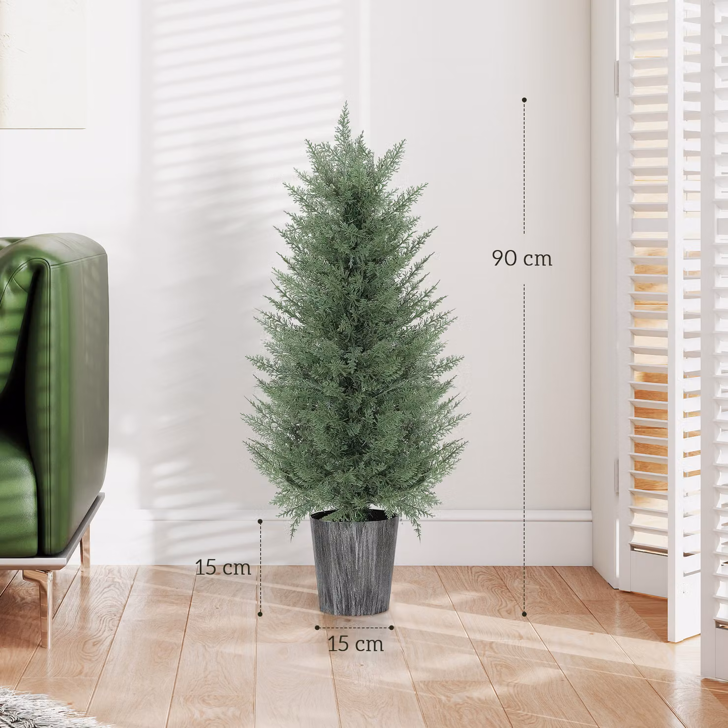 HOMCOM Set of 2 Green Artificial Cypress Trees with Decorative Pots, Height: 90 cm – 3