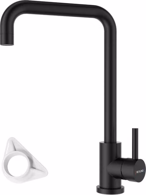 Blylund Stainless Steel L-Shaped Kitchen Mixer Tap with Single Lever and Swivel Spout in Matt Black – 1