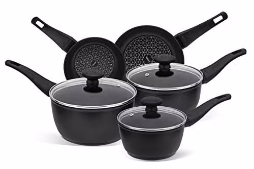 Prestige Thermo Smart Non Stick Induction Cookware Set of 5 with Heat Indicators, Black