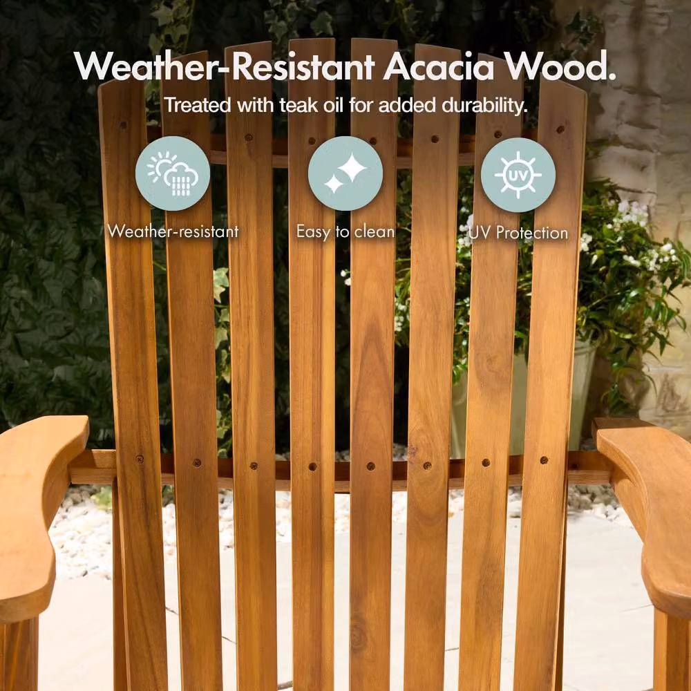 VonHaus Hudson Acacia Wood Adirondack Garden Chair and Side Table Set in Brown – 4