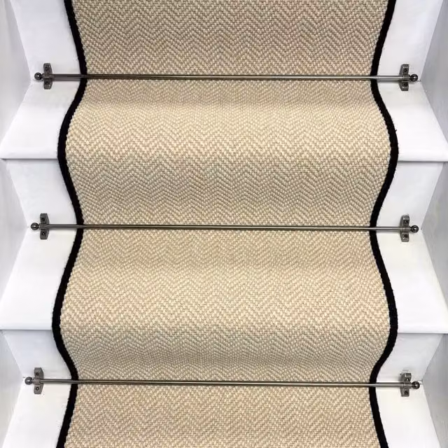 RainbowHome Herringbone Chalk Beige Wool Stair Runner, W: 65 cm, L: 650 cm