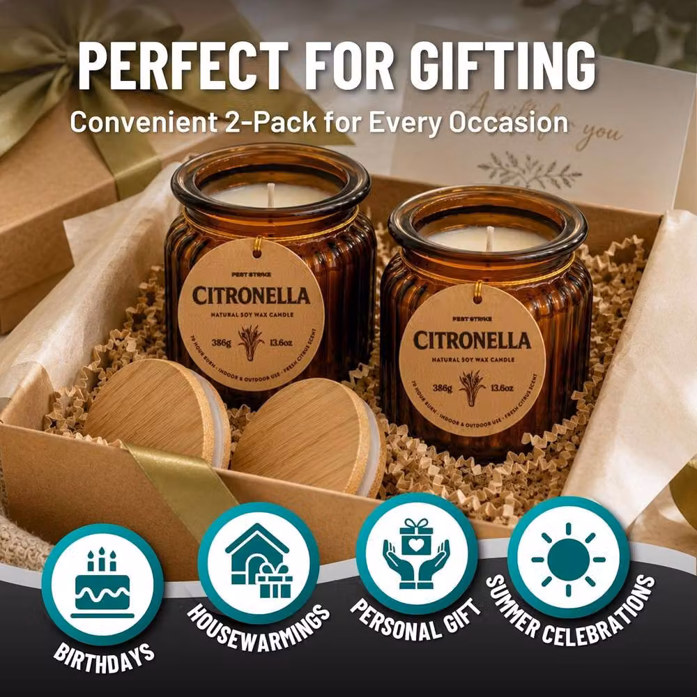 Volila 2 Pack Long Lasting Citronella Votive Candles in Amber Brown Glass Jars – 6