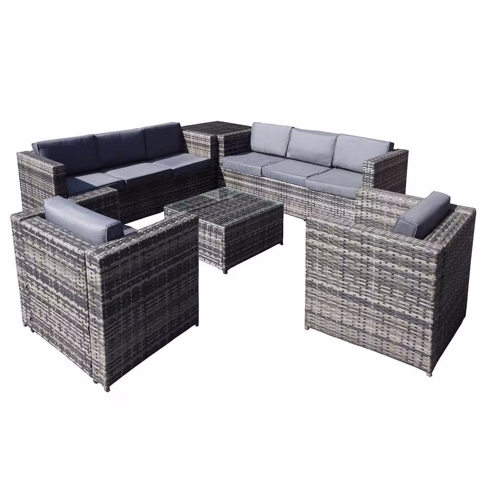 Oseasons Malta 8 Seat L-Shape Rattan Corner Garden Set in Walnut Grey and Brown – 2